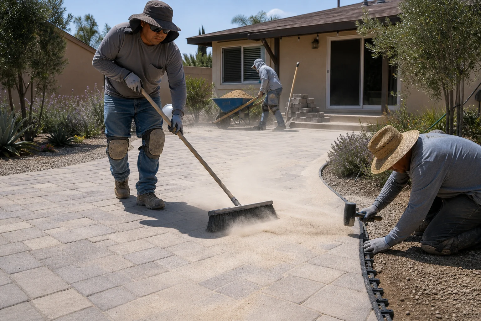 Locking joints on a new paver patio, Hemet